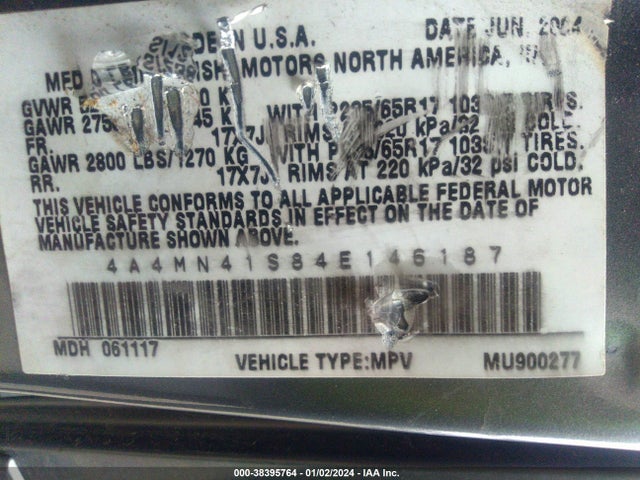 2004 MITSUBISHI ENDEAVOR LIMITED VIN: 4A4MN41S84E146187