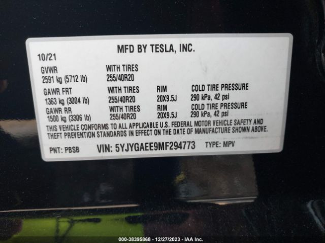 5YJYGAEE9MF294773 Tesla Model Y Long Range Dual Motor All-wheel Drive