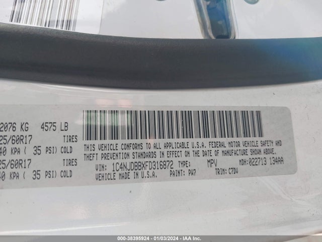 Jeep Compass Sport 2015 1C4NJDBBXFD316872 Image 9