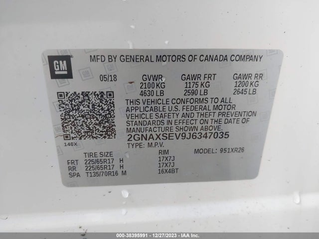 Chevrolet EQUINOX LT 2018 2GNAXSEV9J6347035 Image 9