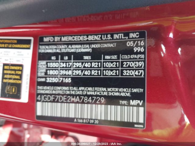 4JGDF7DE2HA784729 Mercedes-Benz Gls 550 4matic