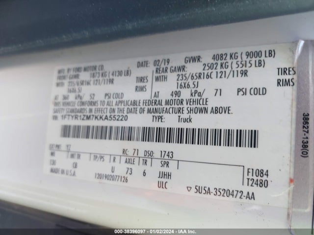 Ford Transit-250 2019 1FTYR1ZM7KKA55220 Image 9