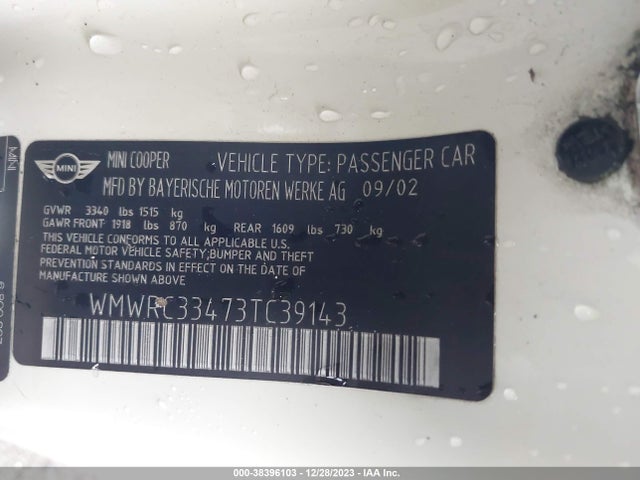 2003 MINI COOPER HARDTOP WMWRC33473TC39143 Photo 8