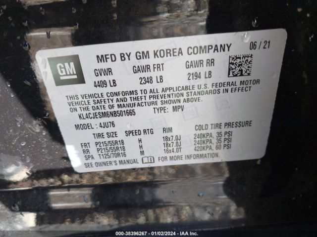 KL4CJESM6NB501665 Buick Encore Awd Preferred