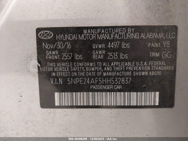 Hyundai Sonata 2017 5NPE24AF5HH532837 Image 9