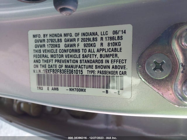 2014 HONDA CIVIC EX VIN: 19XFB2F83EE061015