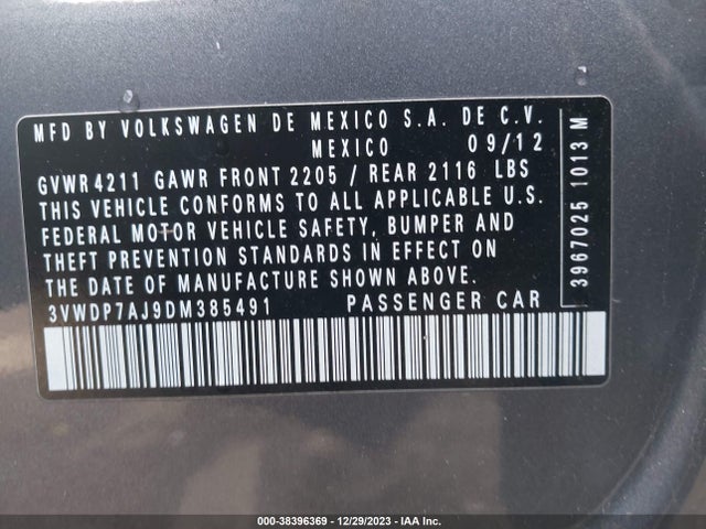 2013 VOLKSWAGEN JETTA 2.5L SE VIN: 3VWDP7AJ9DM385491