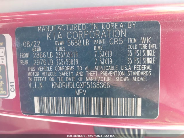 2023 KIA SORENTO HYBRID EX VIN: KNDRHDLGXP5138366