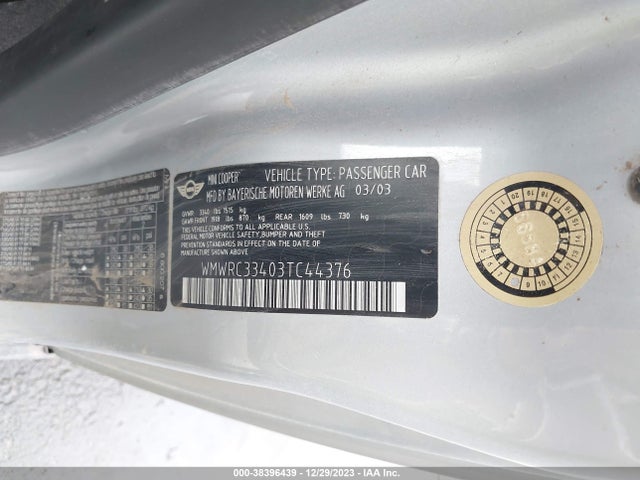 2003 MINI COOPER HARDTOP WMWRC33403TC44376 Photo 8