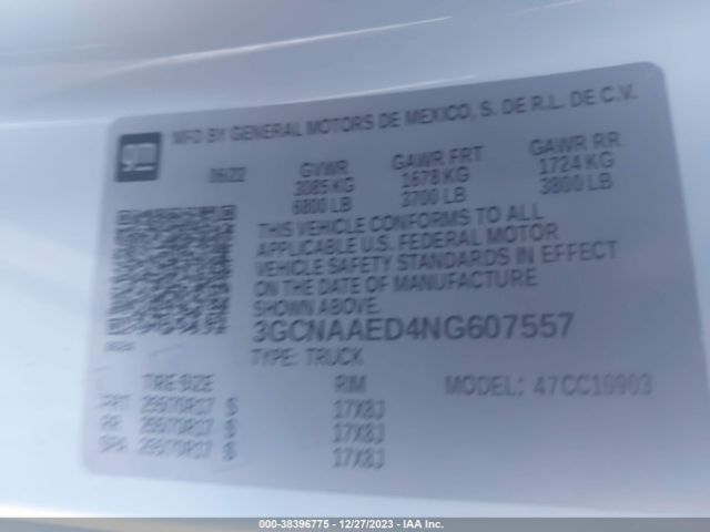 3GCNAAED4NG607557 Chevrolet Silverado 1500 2wd  Long Bed Wt