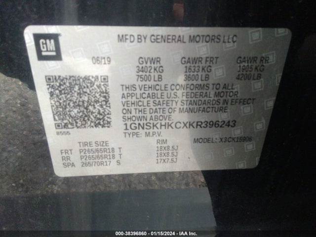 Chevrolet Suburban Lt 2019 1GNSKHKCXKR396243 Image 9