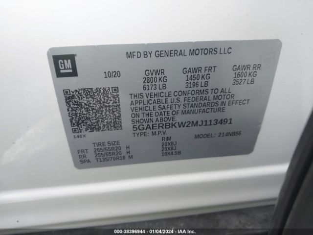 5GAERBKW2MJ113491 Buick Enclave Fwd Essence