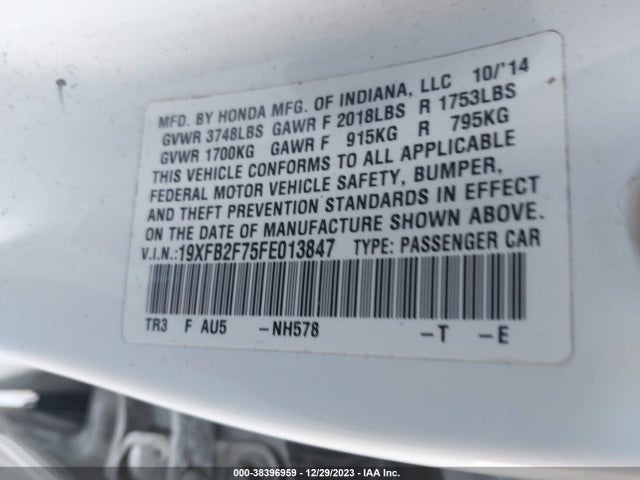 Honda CIVIC SE 2015 19XFB2F75FE013847 Image 9