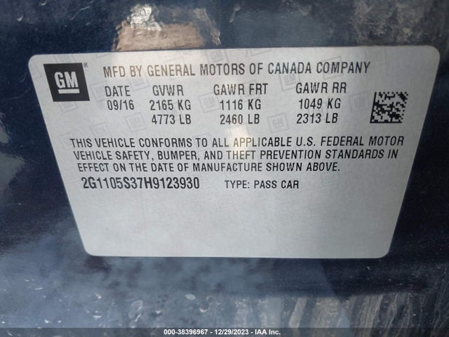 Chevrolet IMPALA 1LT 2017 2G1105S37H9123930 Image 9