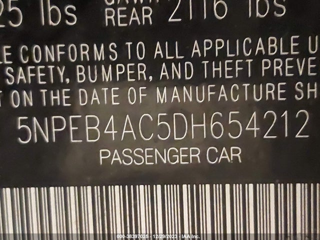 2013 HYUNDAI SONATA GLS VIN: 5NPEB4AC5DH654212
