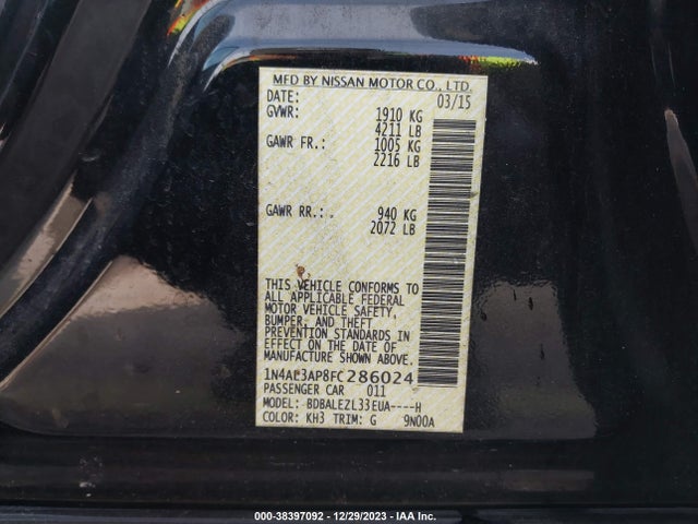 Nissan Altima 2.5 S 2015 1N4AL3AP8FC286024 Image 9