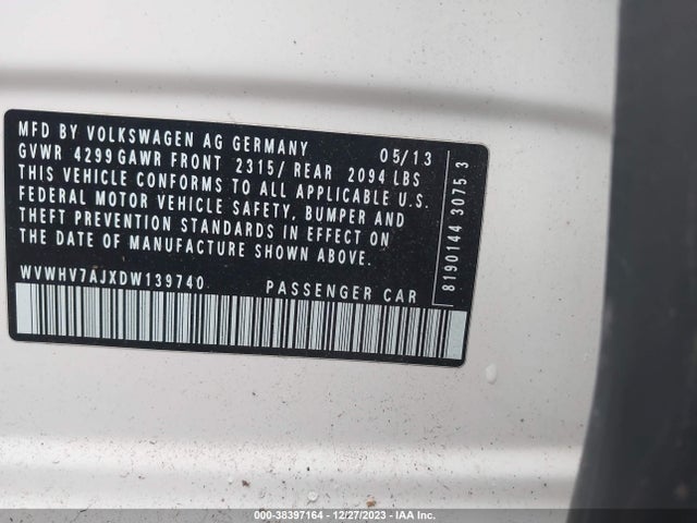 2013 VOLKSWAGEN GTI DRIVERS EDITION VIN: WVWHV7AJXDW139740