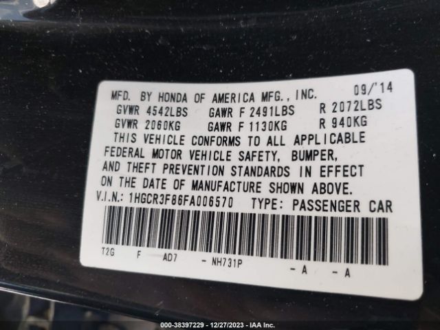 1HGCR3F86FA006570 Honda Accord Ex-l V-6