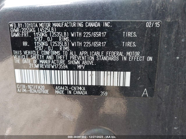 Toyota Rav4 Xle 2015 2T3WFREVXFW173594 Image 9