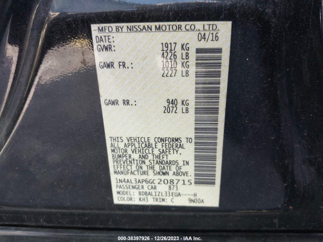 2016 NISSAN ALTIMA 2.5 SV VIN: 1N4AL3AP6GC208715