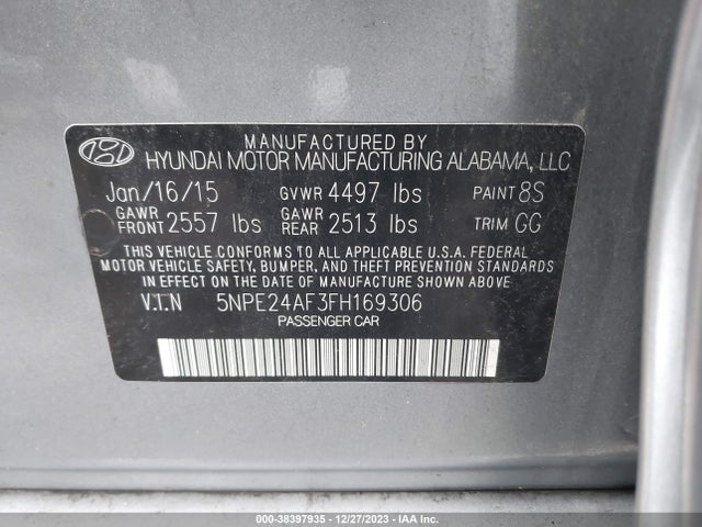 Hyundai SONATA SE 2015 5NPE24AF3FH169306 Image 9