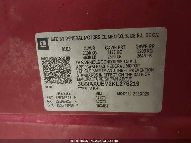 Chevrolet EQUINOX LT 2019 3GNAXUEV2KL276219 Image 9
