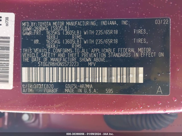 Toyota Highlander Xle 2022 5TDGZRBH0NS573223 Image 9
