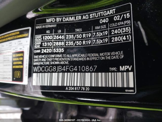 WDCGG8JB4FG410867 Mercedes-Benz Glk 350 4matic