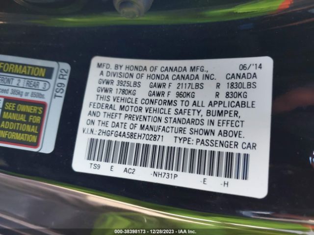 2HGFG4A58EH702871 Honda CIVIC SI