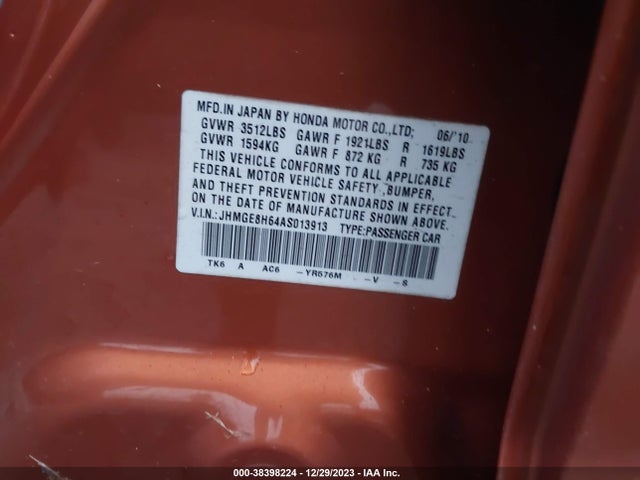 Продаж на аукціоні авто 2010 Honda Fit Sport, vin: JHMGE8H64AS013913, номер лоту: 38398224