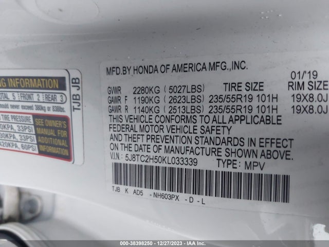 Acura Rdx Technology Pkg 2019 5J8TC2H50KL033339 Image 9