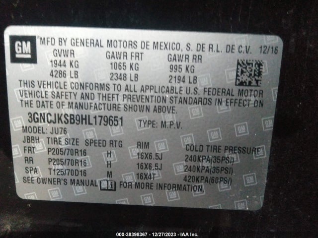 Chevrolet TRAX LS 2017 3GNCJKSB9HL179651 Image 9