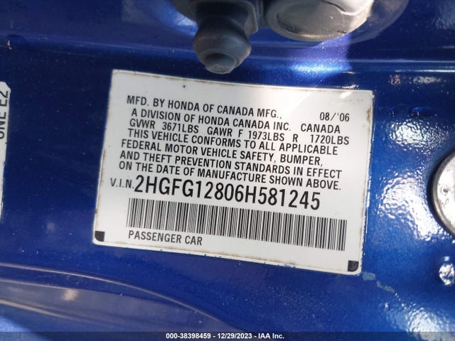 2006 HONDA CIVIC EX VIN: 2HGFG12806H581245