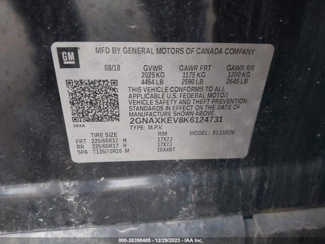 Chevrolet EQUINOX LT 2019 2GNAXKEV8K6124731 Image 9