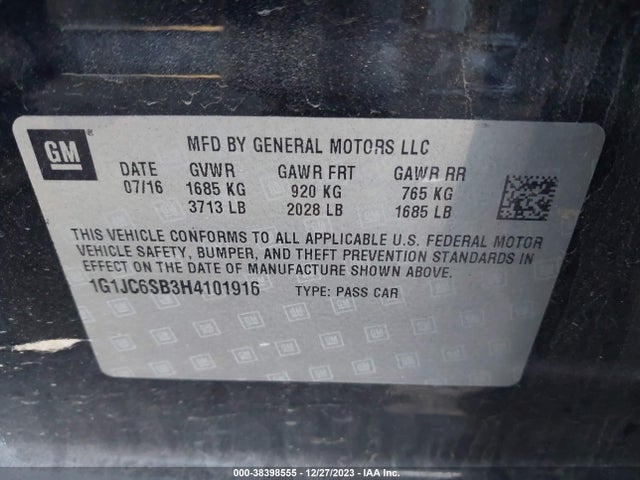 1G1JC6SB3H4101916 Chevrolet Sonic Lt Manual
