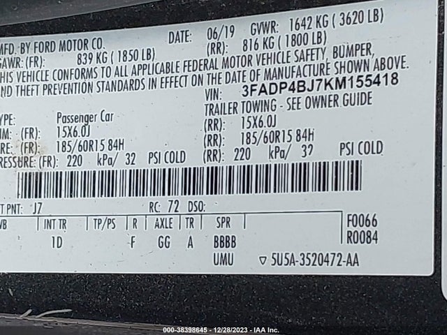 Ford FIESTA SE 2019 3FADP4BJ7KM155418 Image 9