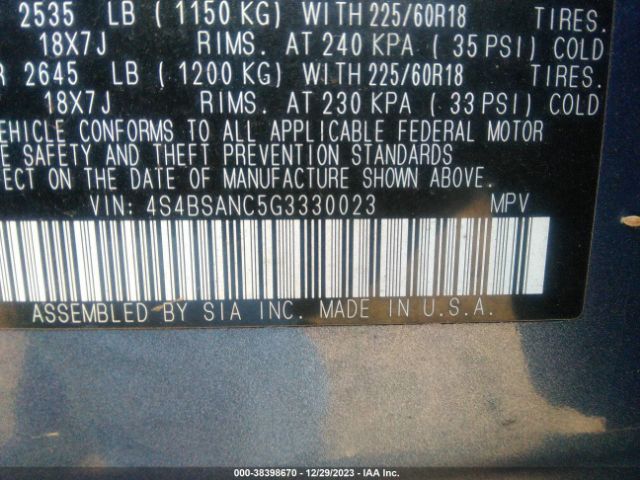 4S4BSANC5G3330023 Subaru Outback 2.5i Limited