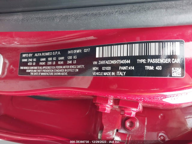 ZARFAEDN5H7540544 Alfa Romeo Giulia Awd