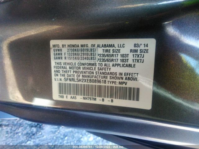 5FNRL5H2XEB089618 Honda ODYSSEY LX