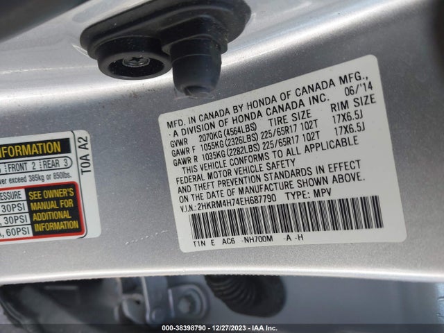 Honda Cr-v Ex-l 2014 2HKRM4H74EH687790 Image 9