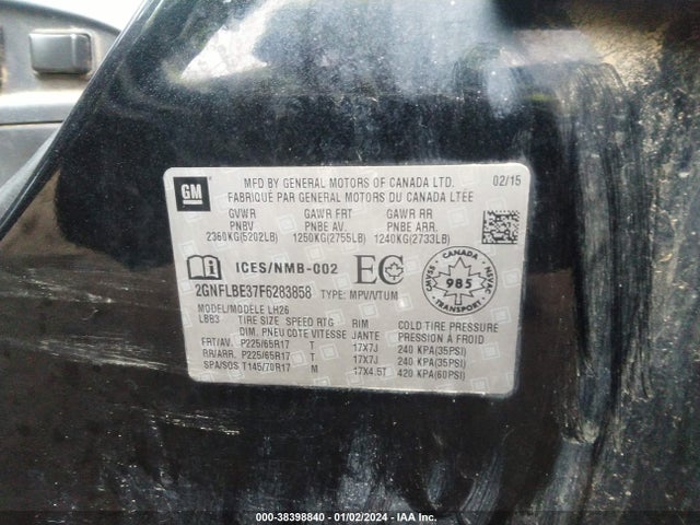 Chevrolet EQUINOX 1LT 2015 2GNFLBE37F6283858 Image 9
