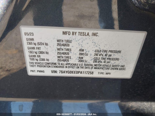 7SAYGDEE0PA117258 Tesla Model Y