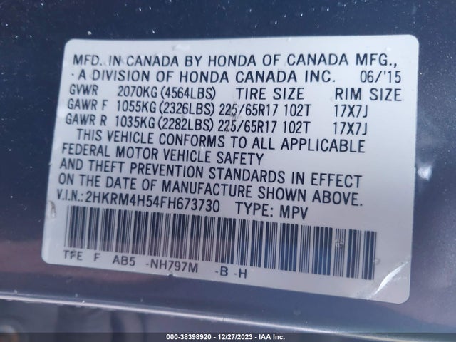 Honda CR-V EX 2015 2HKRM4H54FH673730 Image 9