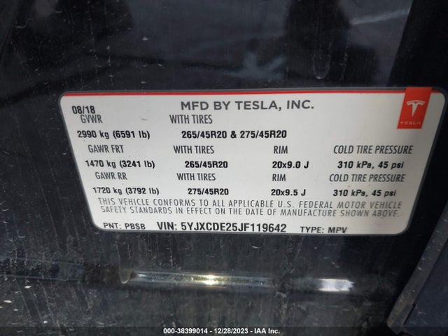 Tesla MODEL X 2018 5YJXCDE25JF119642 Image 9