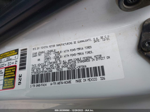 Toyota Tacoma Sr 2022 3TYRX5GN7NT041848 Image 9