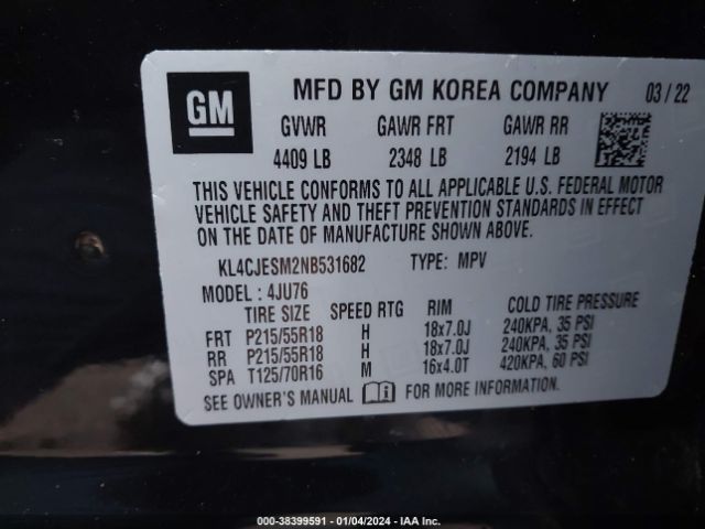 KL4CJESM2NB531682 Buick Encore Awd Preferred