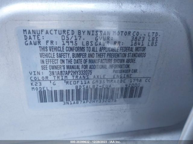 3N1AB7AP2HY332075 Nissan SENTRA S