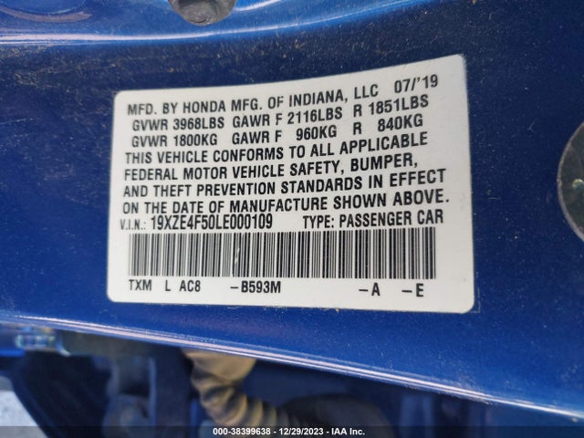 Honda INSIGHT EX 2020 19XZE4F50LE000109 Image 9
