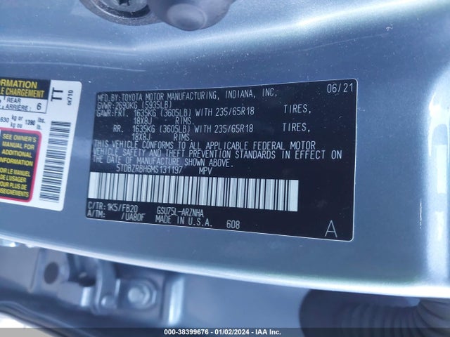Toyota Highlander Le 2021 5TDBZRBH6MS131197 Image 9