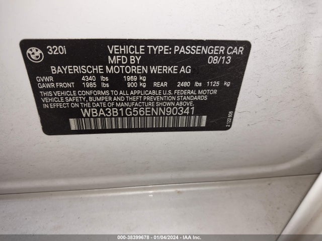 2014 BMW 320I VIN: WBA3B1G56ENN90341